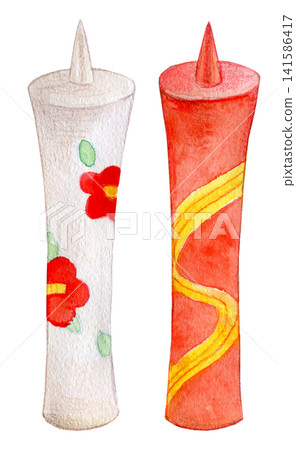 Watercolor illustration, hand-drawn illustration, Japanese candle Watercolor illustration, hand-drawn illustration, Japanese candle 141586417