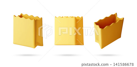 3D f empty yellow paper bag for shopping set 3D f empty yellow paper bag for shopping set 141586678