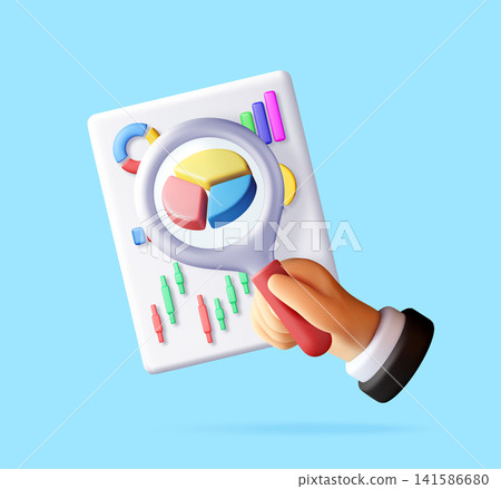 3D Hand holding magnifying glass financial chart 3D Hand holding magnifying glass financial chart 141586680