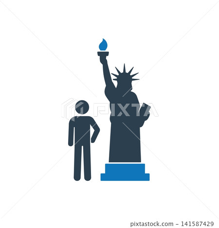 Statue of Liberty beside citizen icon Statue of Liberty beside citizen icon 141587429