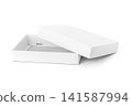Blank open white cardboard box mockup with lid isolated on white background 141587994