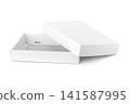 Blank open white cardboard box mockup with lid isolated on white background 141587995