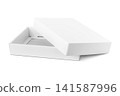 Blank open white cardboard box mockup with lid isolated on white background 141587996