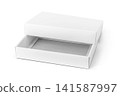 Blank open white cardboard box mockup with lid isolated on white background 141587997