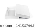 Blank open white cardboard box mockup with lid isolated on white background 141587998