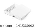 Blank open white cardboard box mockup with lid isolated on white background 141588002