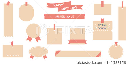 A set of vector illustrations of labels with tags and ribbons, perfect for sticky notes, paper, coupons, advertisements, magazines, and logos. 141588158