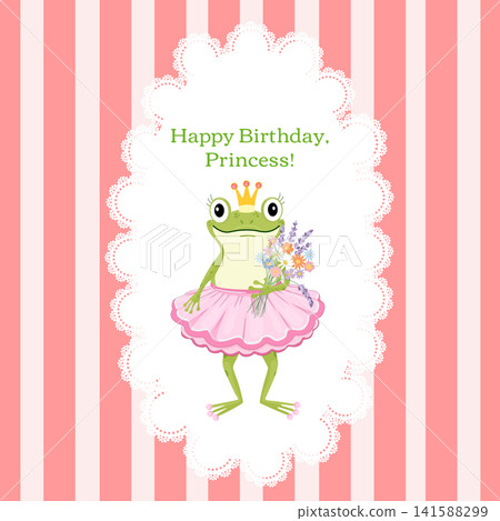 Cute frog princess birthday invitation card template vector Cute frog princess birthday invitation card template vector 141588299