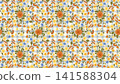 Cottagecore Seamless Floral Pattern with Wildflowers, Gingham Plaid, Daisy, Cornflower, Poppy, Meadow Flowers, Rustic Botanical Vintage Fabric Wallpaper Textile Background 141588304