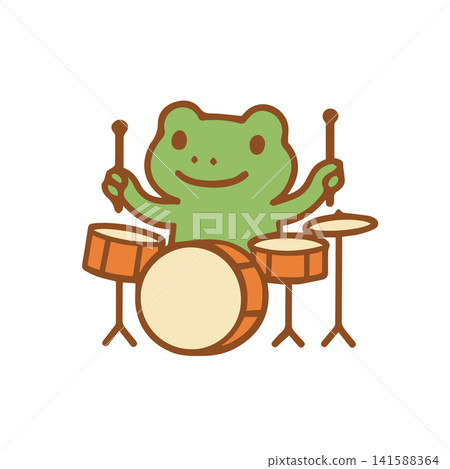 cute frog playing drums cute frog playing drums 141588364