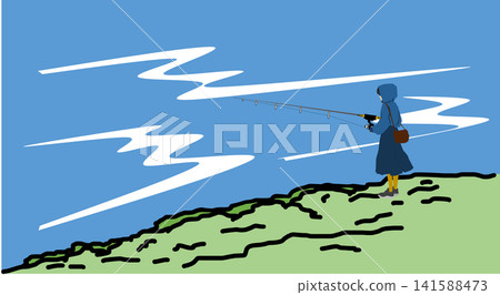 Illustration of a woman fishing Illustration of a woman fishing 141588473