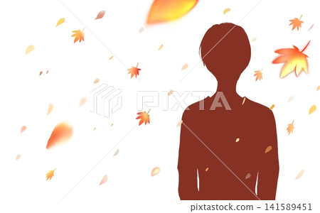 男人、秋葉、剪影 男人、秋葉、剪影 141589451
