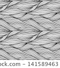 Black and White Abstract Waves Horizontal Wave Water Line Art Background Vector Seamless Pattern for Wallpaper Textures 141589463