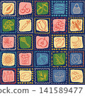 Mediterranean Hand Drawn Tiles with Farmers Market Products Hand Drawn Doodle Goods of Vegetables and Bakery in Summer Spanish or Portuguese Square Frames 141589477