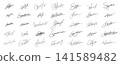 Abstract Signature Doodle Fake Autograph Set, Isolated Vector Handwritten Calligraphy Name Sign Kit, Simple Line Scribbles Clipart 141589482