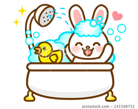 Illustration of a rabbit taking a bath (4) Illustration of a rabbit taking a bath (4) 141589732