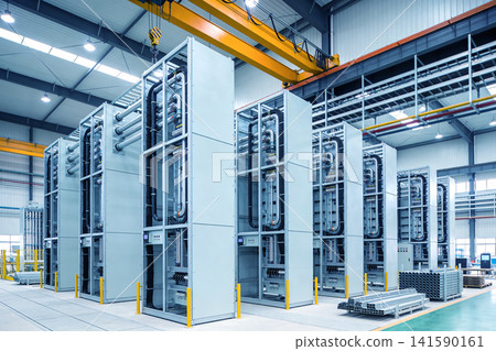 Industrial electrical control cabinets and power distribution systems in a modern factory Industrial electrical control cabinets and power distribution systems in a modern factory 141590161