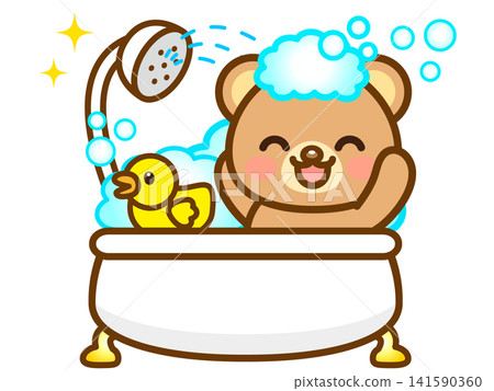 Illustration of a bear taking a bath (4) 141590360