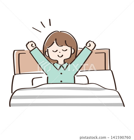 Vector illustration of a young woman waking up feeling refreshed. Vector illustration of a young woman waking up feeling refreshed. 141590760