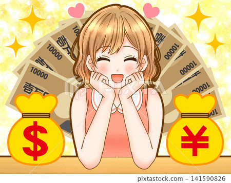 Illustration of a wealthy woman making money (2) Illustration of a wealthy woman making money (2) 141590826