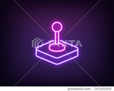 Outline neon control joystick, violet magenta. Neon arcade joystick, game joypad, control lever. Gaming stick handle, retro controller, vintage control console, manipulator handle. Vector Outline neon control joystick, violet magenta. Neon arcade joystick, game joypad, control lever. Gaming stick handle, retro controller, vintage control console, manipulator handle. Vector 141591070