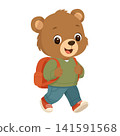 Cute cartoon bear student with backpack walking to school isolated on white background 141591568