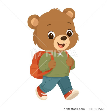 Cute cartoon bear student with backpack walking to school isolated on white background Cute cartoon bear student with backpack walking to school isolated on white background 141591568