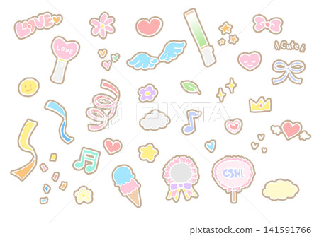 Hand-drawn fan art sticker-style decoration material set (vector illustration, EPS format) 141591766