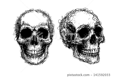 Skull swirls pen objects Hand drawn vector illustration. Skull swirls pen objects Hand drawn vector illustration. 141592033