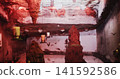 Bats flying in artificial cave exhibit with red light 141592586