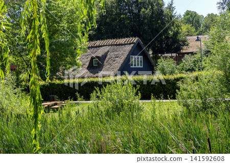 Thatched roof cottage in green Danish countryside Thatched roof cottage in green Danish countryside 141592608