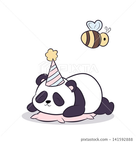 A vector illustration of a sleeping panda wearing a festive hat A vector illustration of a sleeping panda wearing a festive hat 141592888