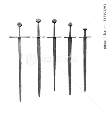 Group of old medieval swords isolated on white with clipping path Group of old medieval swords isolated on white with clipping path 141593263
