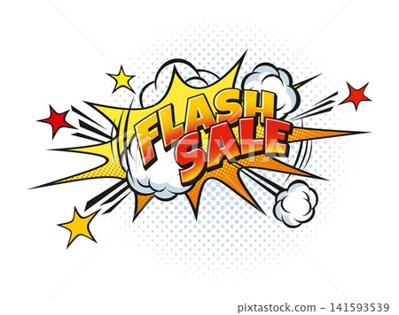 Flash sale comic pop art effect with speech bubble for business retail promotion banner. Flash sale pop art effect of cartoon comic speech bubble for shop discount promo or store special deal Flash sale comic pop art effect with speech bubble for business retail promotion banner. Flash sale pop art effect of cartoon comic speech bubble for shop discount promo or store special deal 141593539