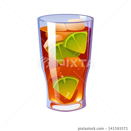 Cuba Libre cocktail glass cup or party alcohol drink with lime slices for beverage bar menu. Cuba Libre rum cocktail glass or whiskey sour with ice cubes and lemon fruits for isolated cocktail drink Cuba Libre cocktail glass cup or party alcohol drink with lime slices for beverage bar menu. Cuba Libre rum cocktail glass or whiskey sour with ice cubes and lemon fruits for isolated cocktail drink 141593571