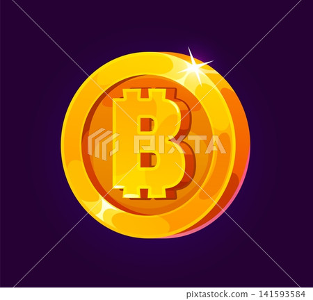 Golden bitcoin crypto coin icon for cartoon game UI or bonus award and GUI element. Golden bit coin or crypto cent icon for level reward item or gold treasure score and prize token of casino jackpot Golden bitcoin crypto coin icon for cartoon game UI or bonus award and GUI element. Golden bit coin or crypto cent icon for level reward item or gold treasure score and prize token of casino jackpot 141593584