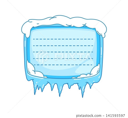 Winter snow and ice frame for kids memo note or message sticker, vector plan list. Adhesive post template for daily to do task planner with cartoon frozen icicles and snowcaps for kids memo note Winter snow and ice frame for kids memo note or message sticker, vector plan list. Adhesive post template for daily to do task planner with cartoon frozen icicles and snowcaps for kids memo note 141593597