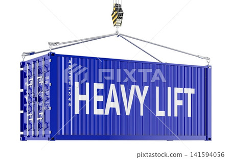 Heavy Lift, shipping container suspended by crane cables. 3D rendering Heavy Lift, shipping container suspended by crane cables. 3D rendering 141594056