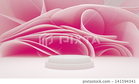 Beautiful product podium design featuring soft flowing textile pleats in a minimalist studio. Beautiful product podium design featuring soft flowing textile pleats in a minimalist studio. 141594341