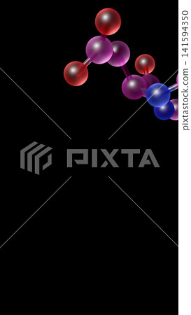 Abstract scientific illustration showcasing a real protein molecule model on a plain black backdrop. 141594350