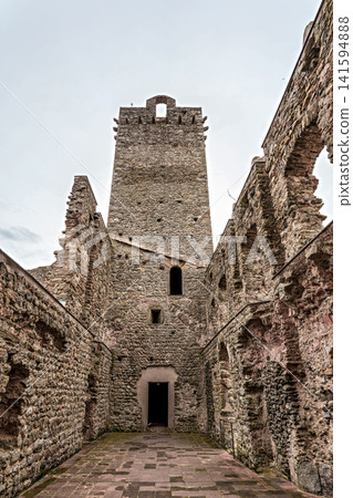 Antique monastery Sant Pedro de Rodes in the National Park of Cap de Creus, Emporda, Girona, Spain 141594888