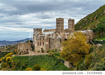 Antique monastery Sant Pedro de Rodes in the National Park of Cap de Creus, Emporda, Girona, Spain Antique monastery Sant Pedro de Rodes in the National Park of Cap de Creus, Emporda, Girona, Spain 141594892