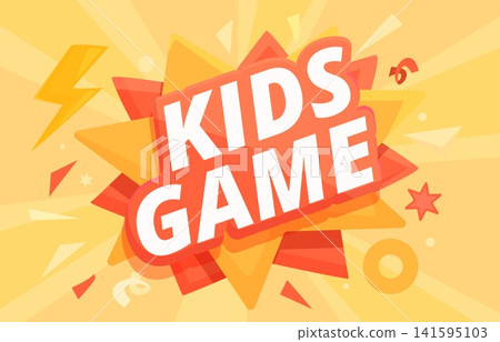 Kids zone banner. Children logo, colorful cartoon background with child game or playroom. Stylish decorative sticker, backdrop design sapid vector element Kids zone banner. Children logo, colorful cartoon background with child game or playroom. Stylish decorative sticker, backdrop design sapid vector element 141595103