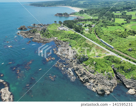 Aomori Prefecture: View of Tanesashi Coast and Tohoku Emotion (restaurant train) in Hachinohe City Aomori Prefecture: View of Tanesashi Coast and Tohoku Emotion (restaurant train) in Hachinohe City 141595231
