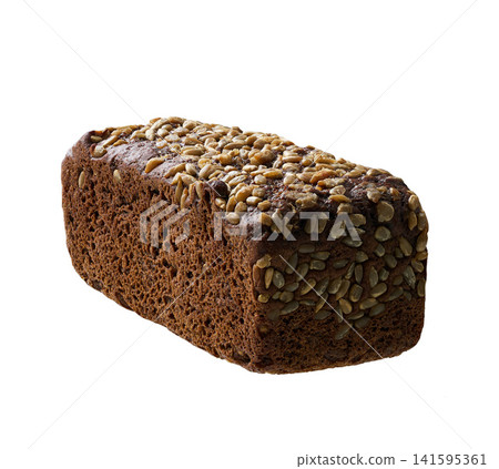 loaf of freshly baked wholemeal rye bread with sunflower seeds , isolated on white background. loaf of freshly baked wholemeal rye bread with sunflower seeds , isolated on white background. 141595361