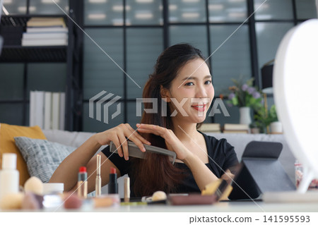Woman makeup routine and getting ready before going to work. 141595593