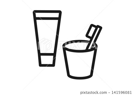 Two line art icons for a toothbrushing set - toothbrush and toothpaste Two line art icons for a toothbrushing set - toothbrush and toothpaste 141596081