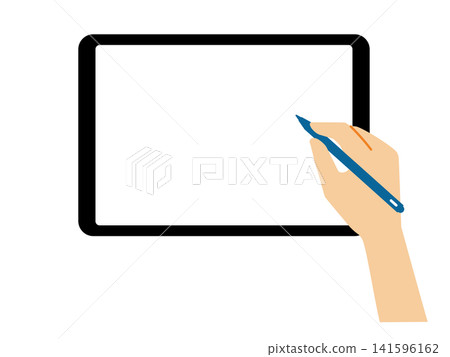 Illustrations of a tablet and stylus pen Illustrations of a tablet and stylus pen 141596162