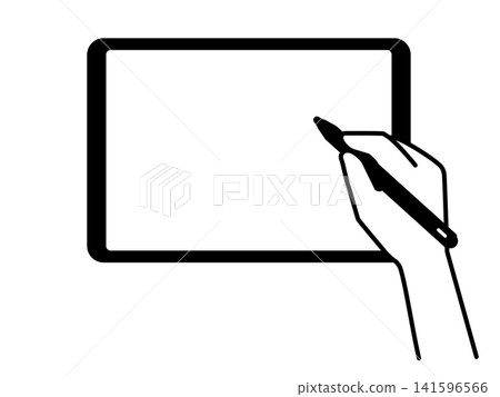 Illustrations of a tablet and stylus pen Illustrations of a tablet and stylus pen 141596566