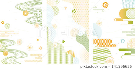Modern Japanese patterns and abstract background set Modern Japanese patterns and abstract background set 141596636